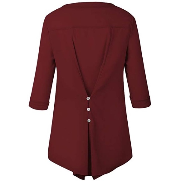 Bordeaux Red Soho Lace Back Buttons Detail Blouse - Picture 2 of 3